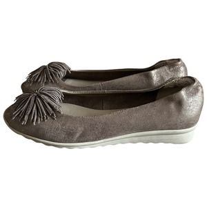 The Flexx Shoes Womens 8 Brown Shimmer Boco Loco Gold Ballet Flat Pom Pom Casual